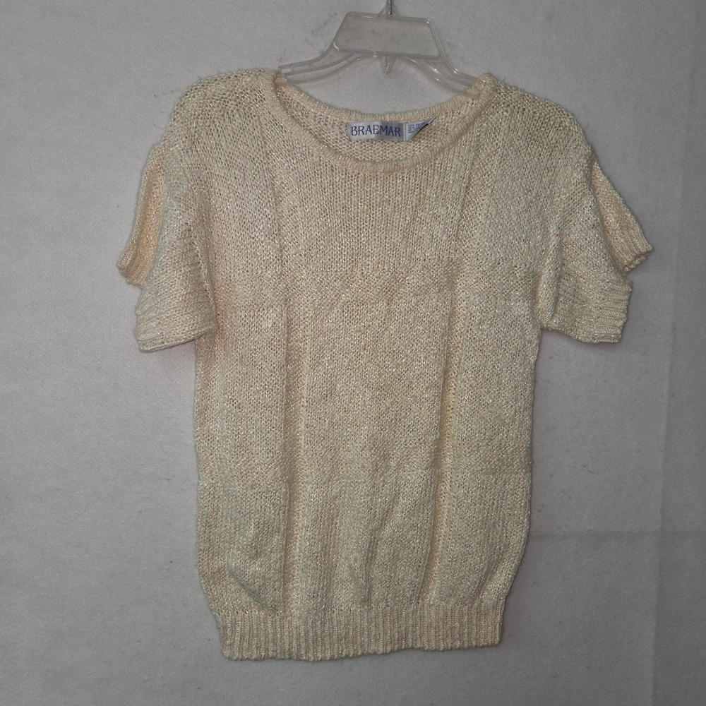 Braemar Sweater Womens S Cream Textured Knit Short Sleeve Rayon Blend Handknit‎